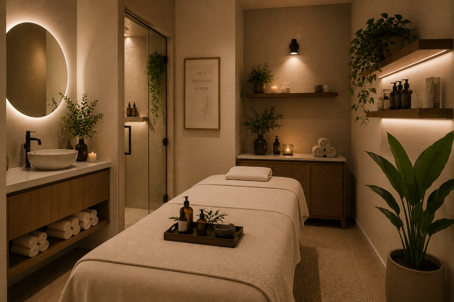 Compact boutique spa treatment room